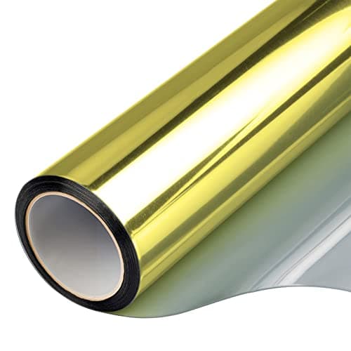 Window Privacy Film One Way Daytime Mirror Tint Treatments UV Heat Control Vinyl Stickers Sun Block Glass Paper Door Covering Reflective,Gold Silver,17.5 Inch x 7.8 Feet