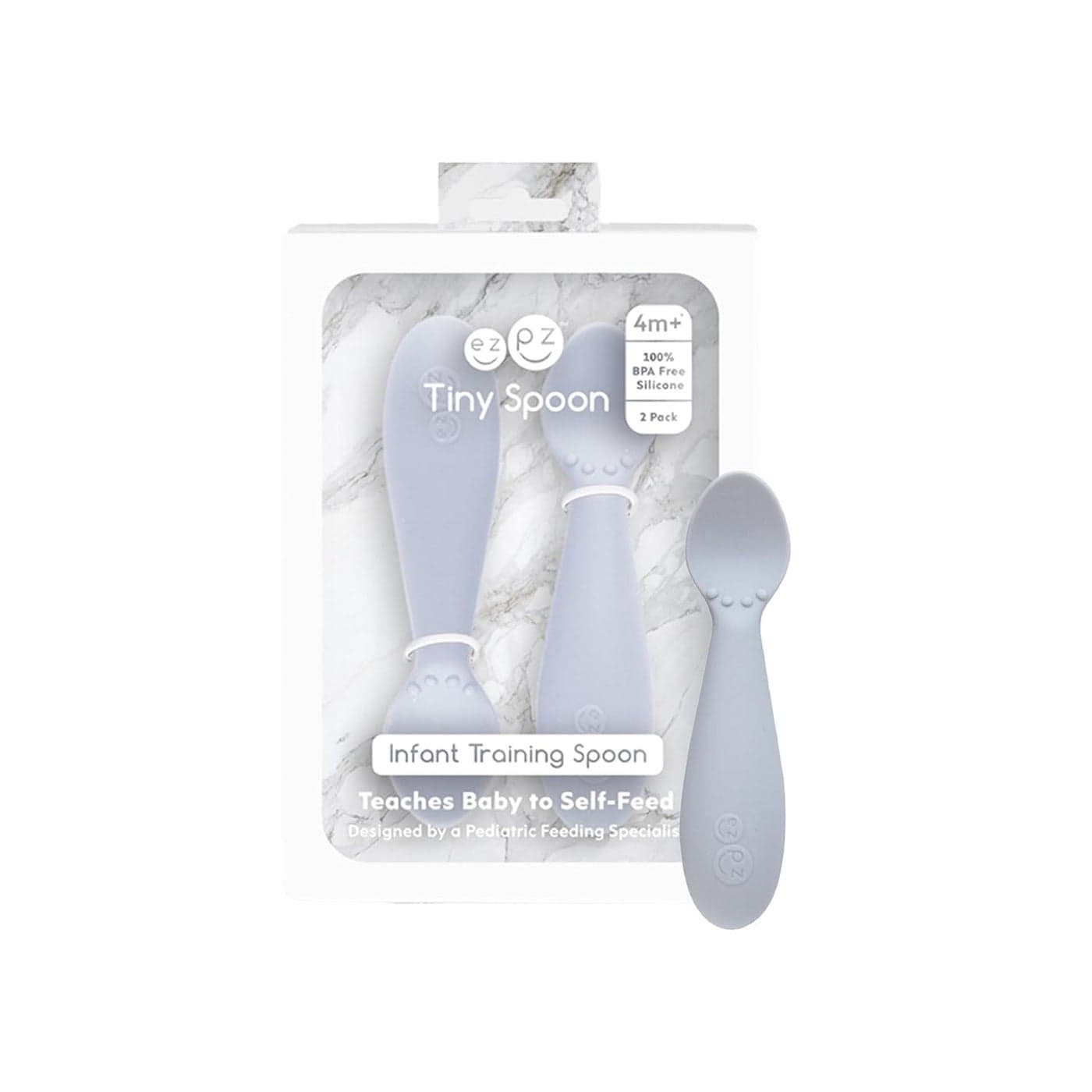 ezpz Tiny Spoon 2 Pack in Pewter 100 Silicone Baby Spoon for Baby Led Weaning Purees 6 months Designed by a Pediatric Feeding Specialist Baby Essentials Baby Gifts