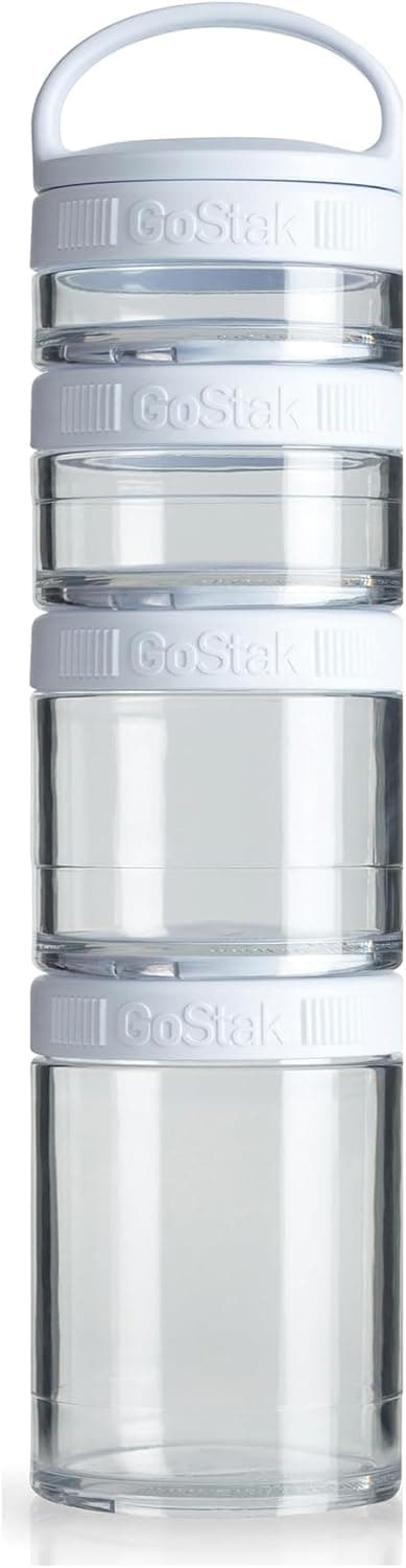 BlenderBottle GoStak Food Storage Containers for Protein Powder Healthy Snacks and Portion Control 4Piece Starter Pak White