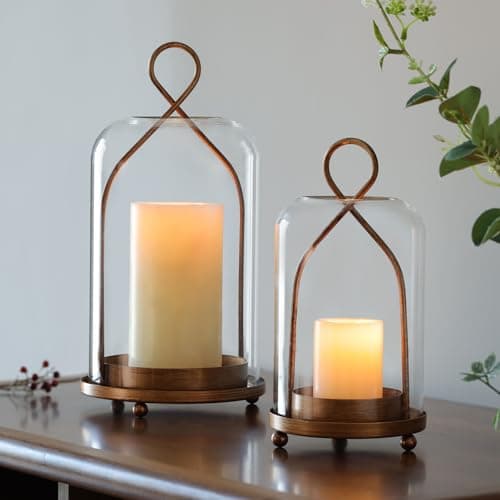 Hurricane Glass Candle Holders Modern Farmhouse Coffee Table Decorations Candle Holders for Pillar Candles Set of 2 Decorative Candle Lanterns Antique Large Candle Holder for Gifts
