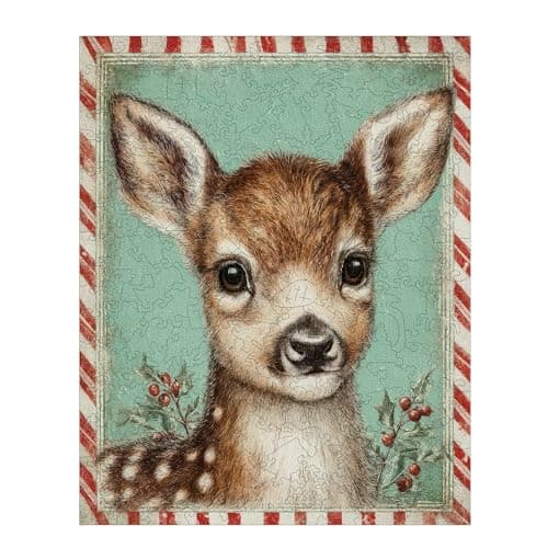 MEATRN Puzzles for Adults Kids Christmas Fawn Holiday Wooden Jigsaw Puzzle with Storage Box 500 Pcs 133167 Best Gift for Friends Festive Family Game Night Home Decor