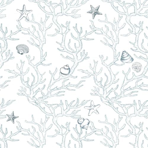 WENMER Coastal Wallpaper Peel and Stick 173 X 1181 White and Light Blue Contact Paper Coral Seashell Starfish Wallpaper Self Adhesive Beach Ocean Wallpaper for Bathroom Cabinets Decor