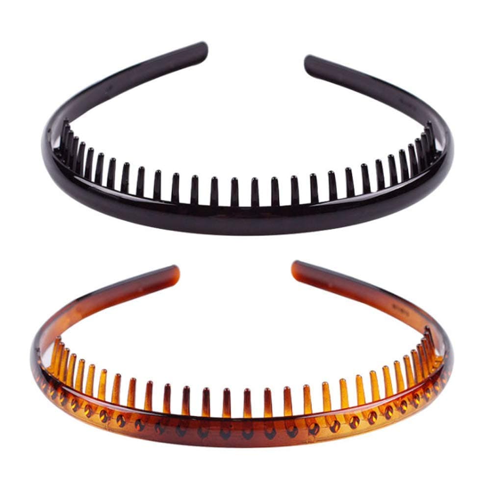 Set of 2 Fashion Plastic Headband Teeth Comb Hairband Hair Hoop Accessory for Womens Lady Girls Black Brown