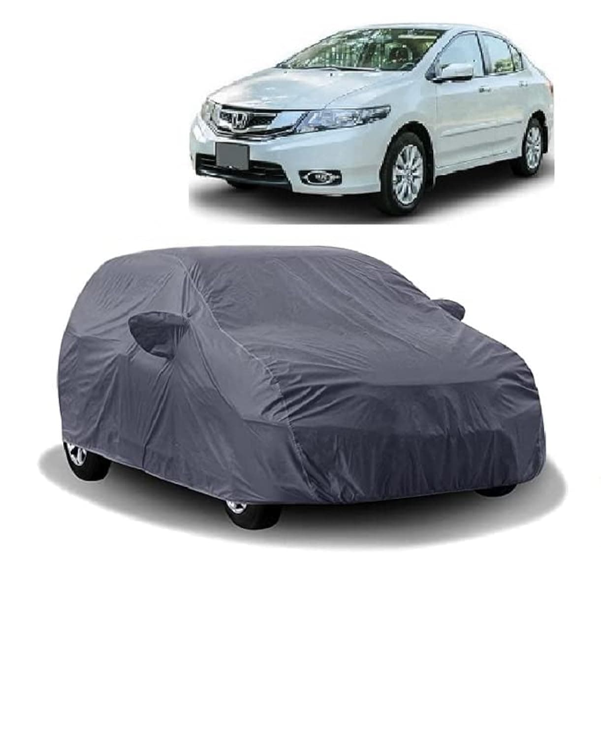 Carigiri 100% Rain Resistant | UV Protection | Dust Proof Grey Car Body Cover for Honda City i-VTEC(Triple Stitched,Mirror Pockets)(Models-2008-2019)
