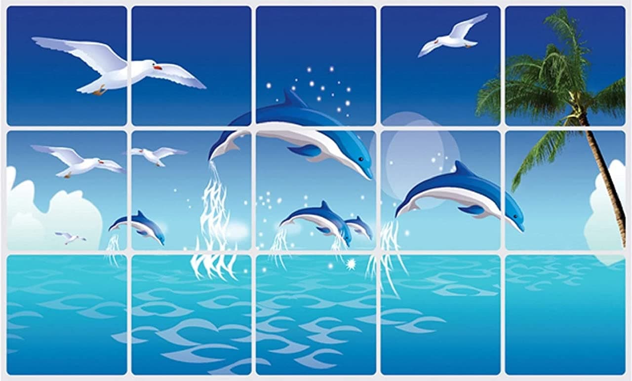 JAAMSO ROYALS Nature Blue Dolphine Wall Tiles Stickers Waterproof, Kitchen Stickers for Wall, Wall Sticker for Kitchen, Kitchen Sticker, Kitchen Tiles Wall Stickers (75CM x 45CM)