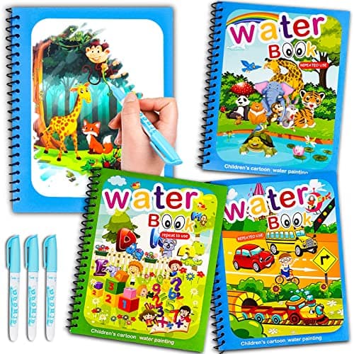 AIR BLOW Water Coloring Books for Toddlers, Water Painting Book for Toddlers, Paint with Water Books, Toddler Toys & Activities for Girls Boy Christmas Birthday Gift for 3 4 5 6 7+ Year Old (3 Pack)