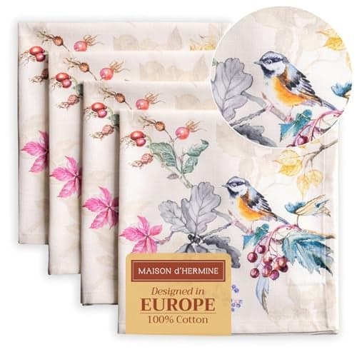 Maison d Hermine Cloth Napkins Set of 4 100 Cotton for Thanksgiving Decorations Everyday Reusable Square Fall Napkins Cloth Washable Dinner Party Wedding Equinoxe Beige 20x20