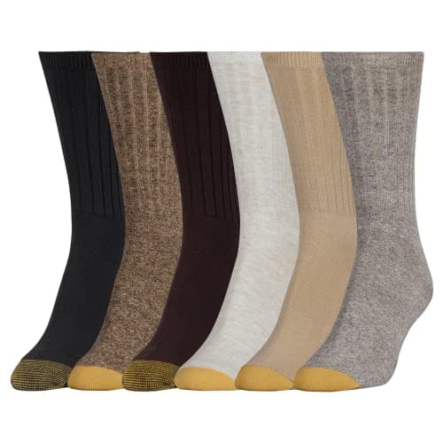GOLDTOE Women's Casual Texture Crew Socks, Multipairs, Brown Assorted (6-Pairs), Shoe Size: 6-9