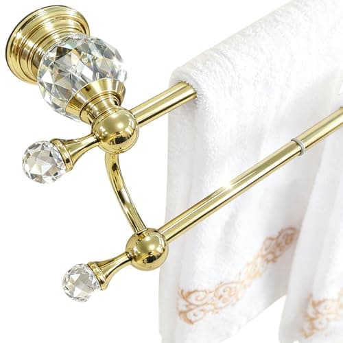 Gold Double Towel Bar with Crystal, Adjustable Towel Racks for Bathroom Wall Mounted 18-30 Inches, Stainless Steel Towel Rod Holder for Modern Luxury Bathroom