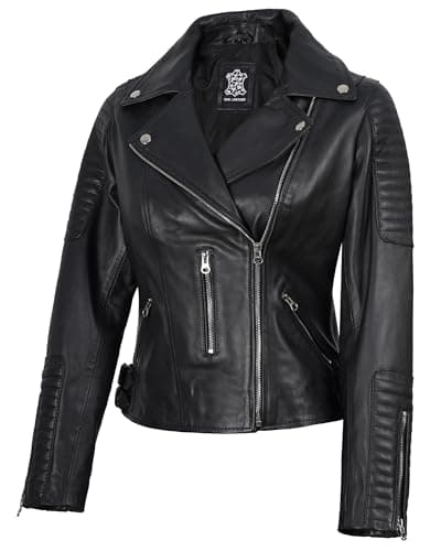 fjackets Black Leather Jacket Women Lambskin Motorcycle Style Leather Jacket 1303856Bari Black XXL