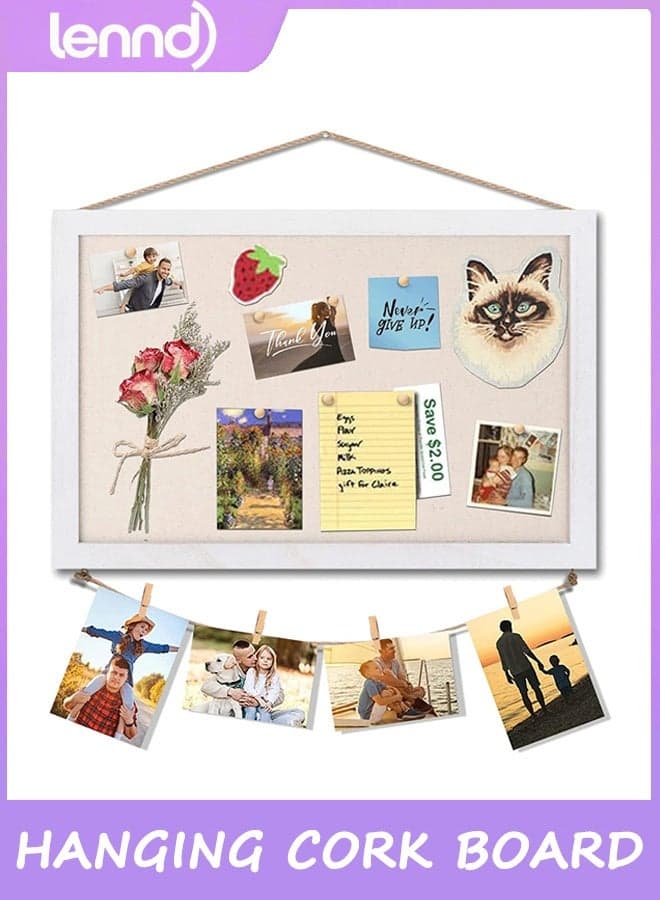 Cork Board with Linen White,Bulletin Board Hanging Corkboards for Office Home School Message Board or Vision Board Decoration.