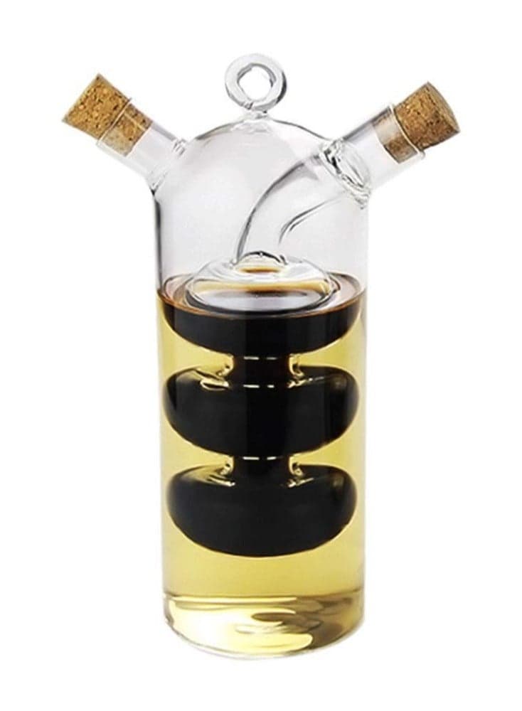 Olive Oil and Vinegar Dispenser Cruet Bottles, 2 in 1 Transparent Glass Oil Bottle, Dual Glass Oil Dispenser Bottles for Kitchen Cooking Container