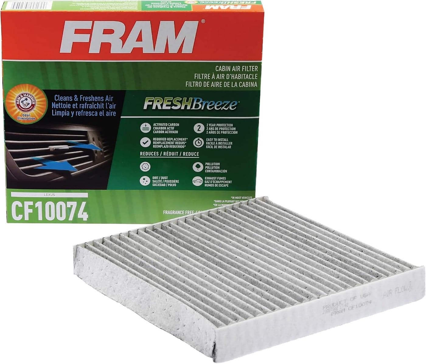 FRAM Fresh Breeze Cabin Air Filter CF10074 with Arm & Hammer Baking Soda