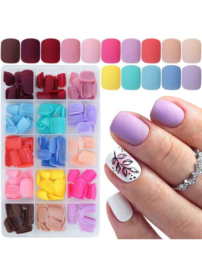 360pc Kids Press on Nails Matte Short Square Fake Acrylic Nails Tips Full Cover French Colored Artificial Fingernails Manicure Decor for Kids Girls Women Nail Design