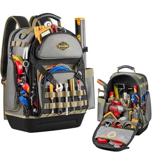 The Ryker Bag Tool Backpack Heavy Duty Electrician Tool Bag for Contractors Plumbers HVAC Technicians Professional Jobsite Gear Storage Organizer Gifts for Dads Maintenance Construction