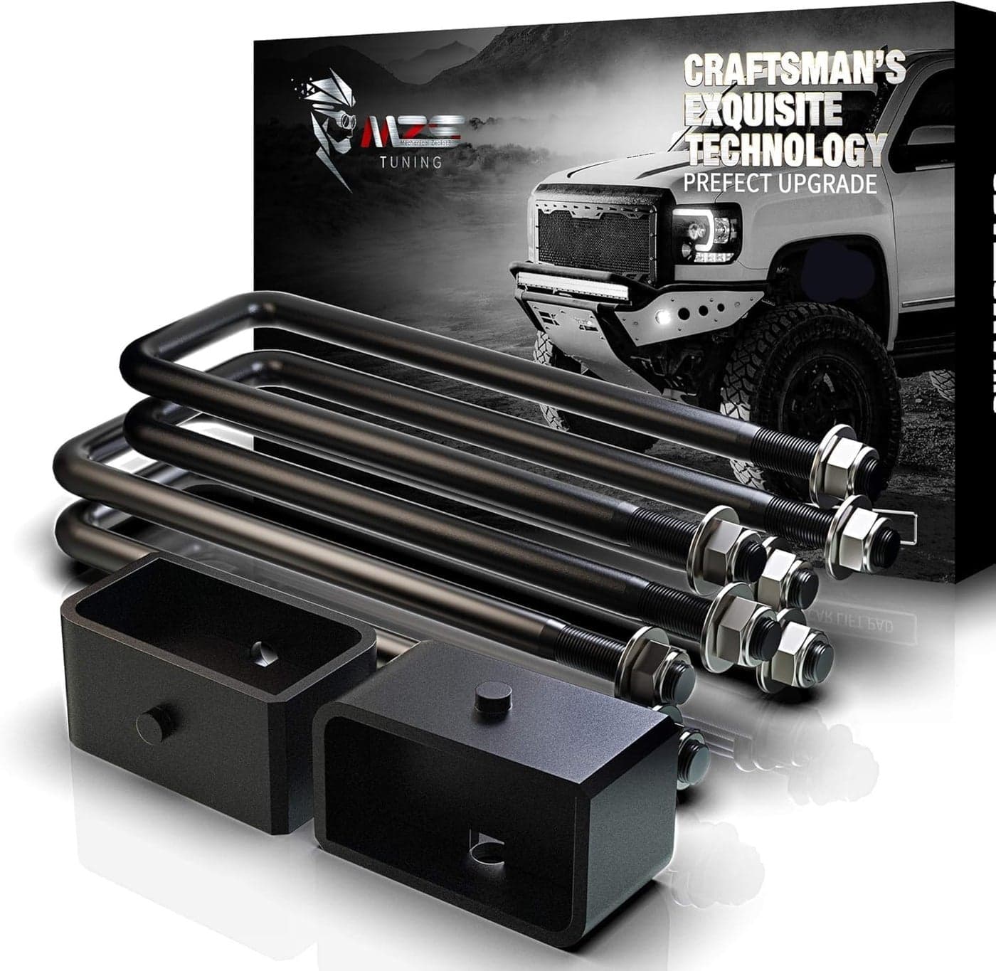 MZS Leveling Kit 2 Inch Rear Lift Blocks with Extended U-Bolts for 2007-2019 Silverado/Sierra 1500 2WD 4WD