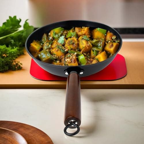 The Better Home Carbon SteelPulse Series Chinese Wok with Handle | Deep Frying Carbon Steel Wok | Cooking Pan | Induction Cookware | Kadai for Induction Cooking | Chinese kadai with Handle(6 L)
