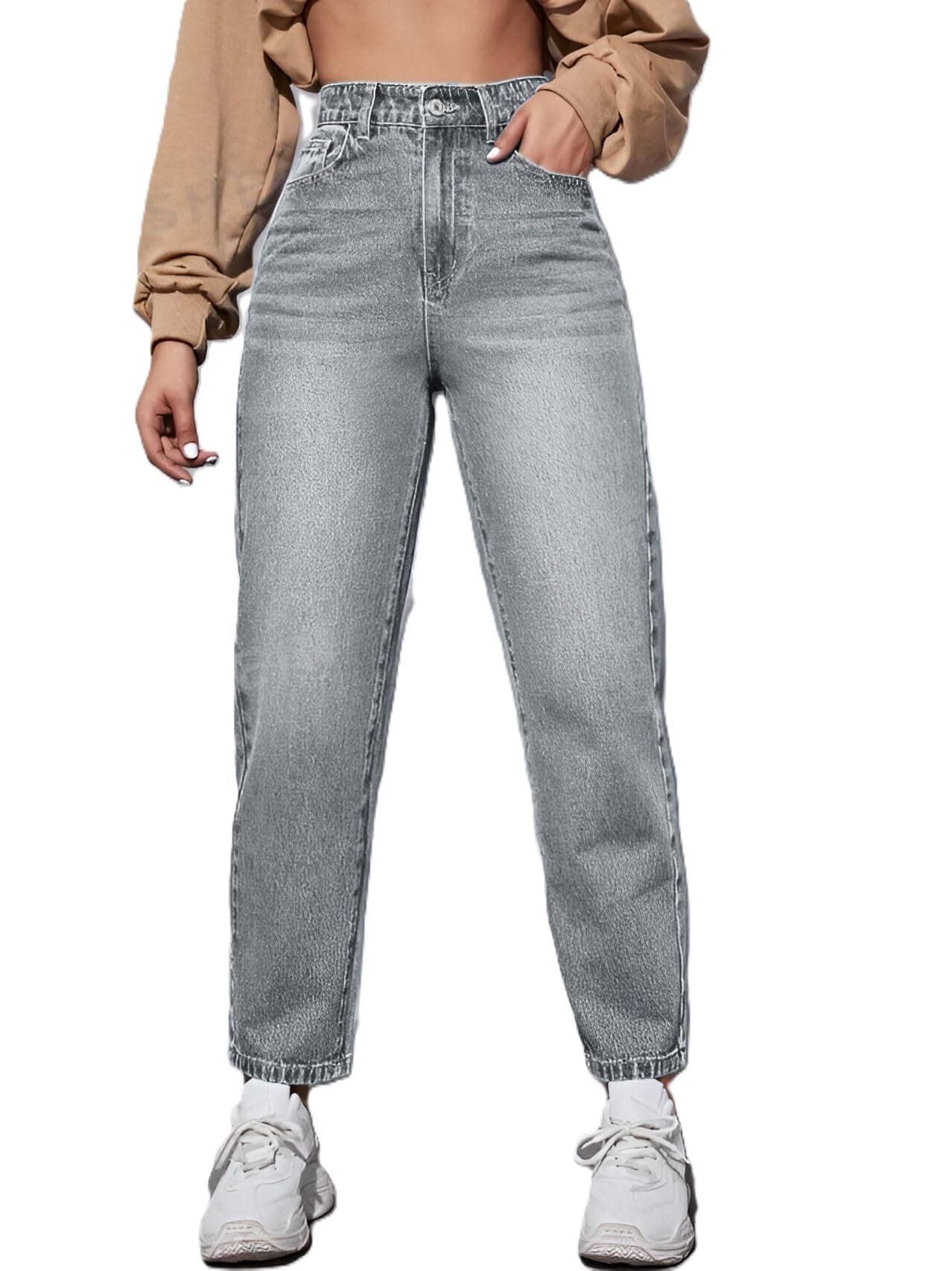Ben Martin Women High Rise Tapered Jeans || Mom Fit Jean's || High Waist Stretchable Jean || Carrot-Fit Jins || Casual Denim Jeans' || Narrow Bottom Jean's || Relax-Fit Jean,S Grey -30