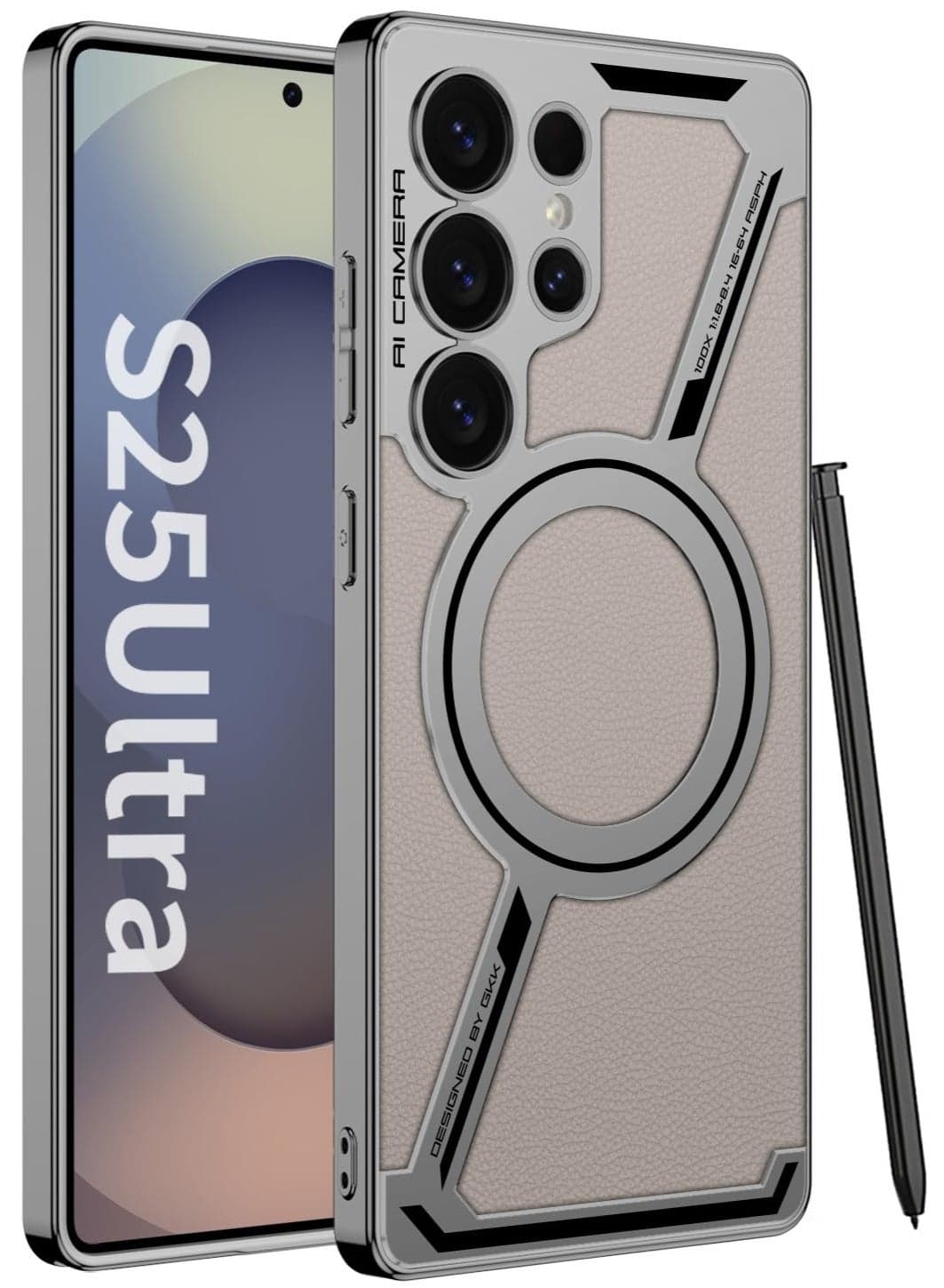 Magnetic Leather Case for Samsung Galaxy S25 Ultra, 【Compatible with Wireless Charging】 Slim Shockproof PU Leather Business Protective Case for Samsung S25 Ultra