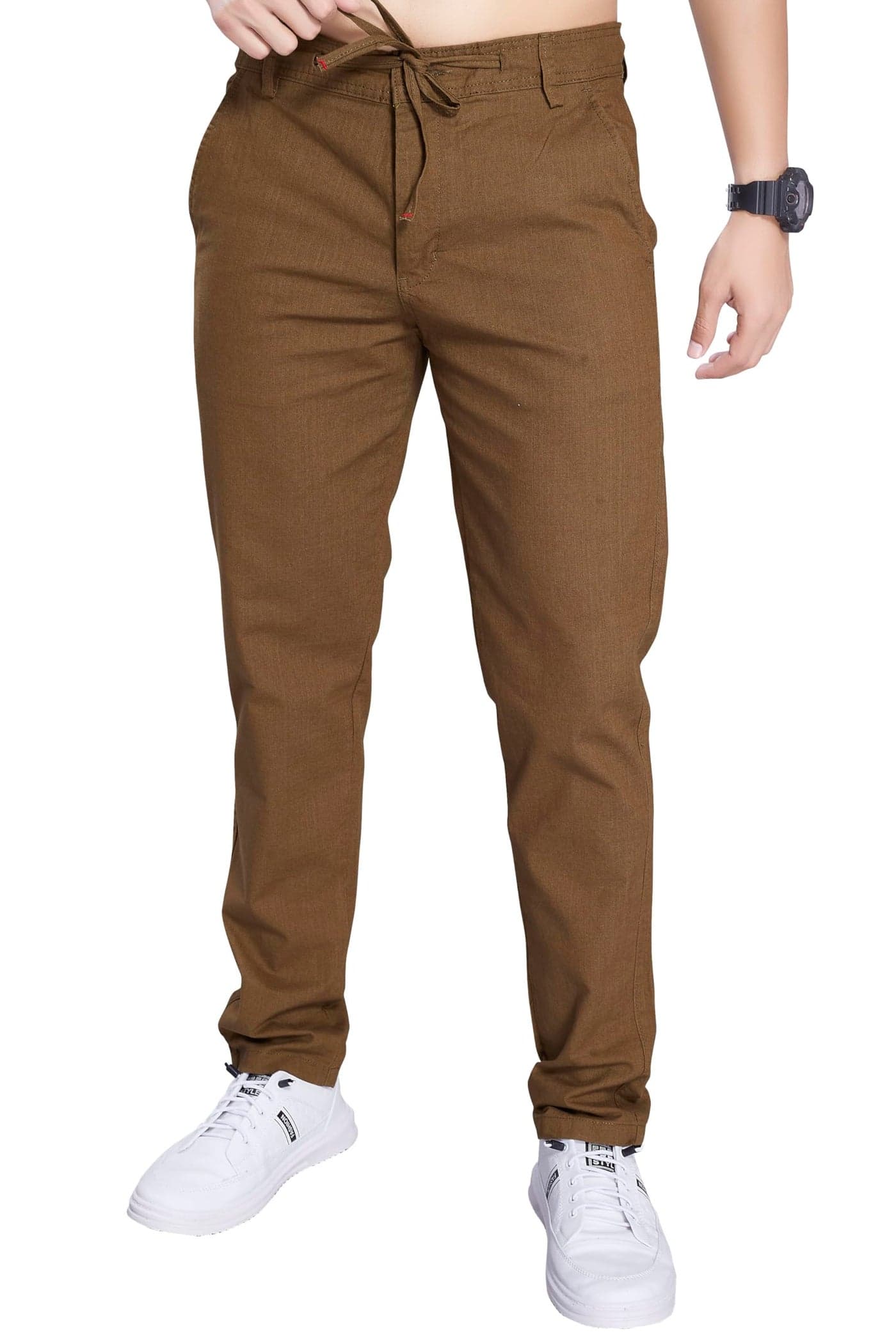 DIVISIVE Men's Loose Fit Linen Blend Cotton Pants (DPT122_34_Khaki)