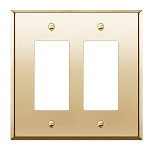 LIDER Decorator Switch or Receptacle Metal Wall Plate, Stainless Steel Outlet Cover, Corrosion Resistant, Mid-Size 2-Gang 4.88" x 4.92", 201 Stainless Steel, LMWP-32M-PB, Polished Brass