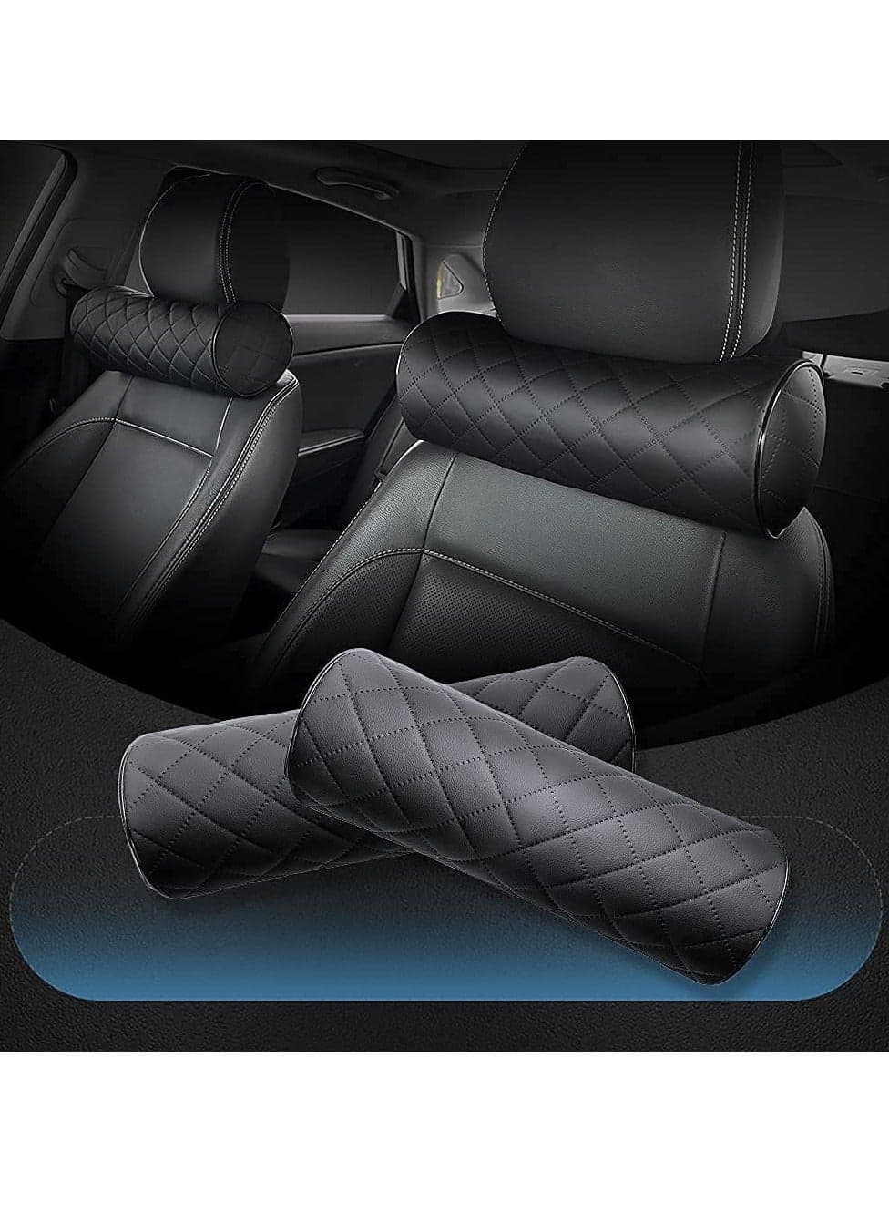 Neck Pillow for Car Seat, Memory Rebound headrest Cushion, Comfortable Leather can Provide The Best Support, Suitable Most Vehicles Black,Pack of 1