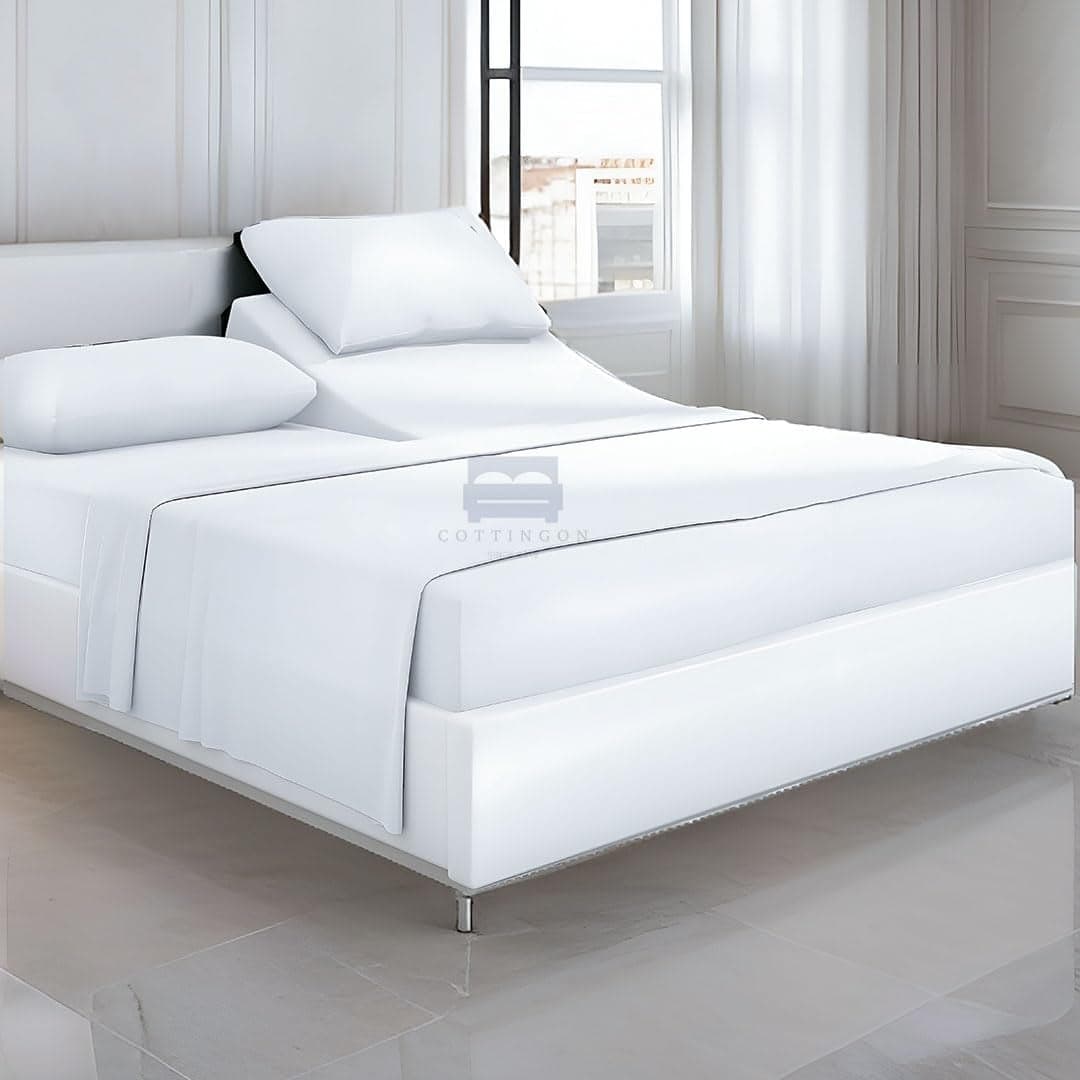 Cottingon 4 Piece Top Split King Sheets Set for Adjustable Beds 100 Egyptian Cotton 28 Flex Head Shees for Sleep Number Bed fits 16 Inch Deep Mattress White Solid