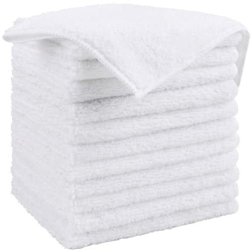 HOMEXCEL White Microfiber Cleaning Cloth, 12 Pack Premium Microfiber Towels for Cars, Lint Free, Scratch-Free, Highly Absorbent, Reusable Cleaning Rags for Car, Household, Kitchen, Window, 11.5"X11.5"