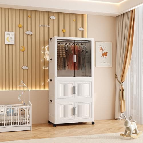 Mevigo 3- Door Plastic Wardrobe - Cupboard for Storage | Baby Wardrobe for Clothes | Kids Almirah for Clothes| Foldable Space-Saving Collapsible Wardrobe for Living Room, Toy, Books- White