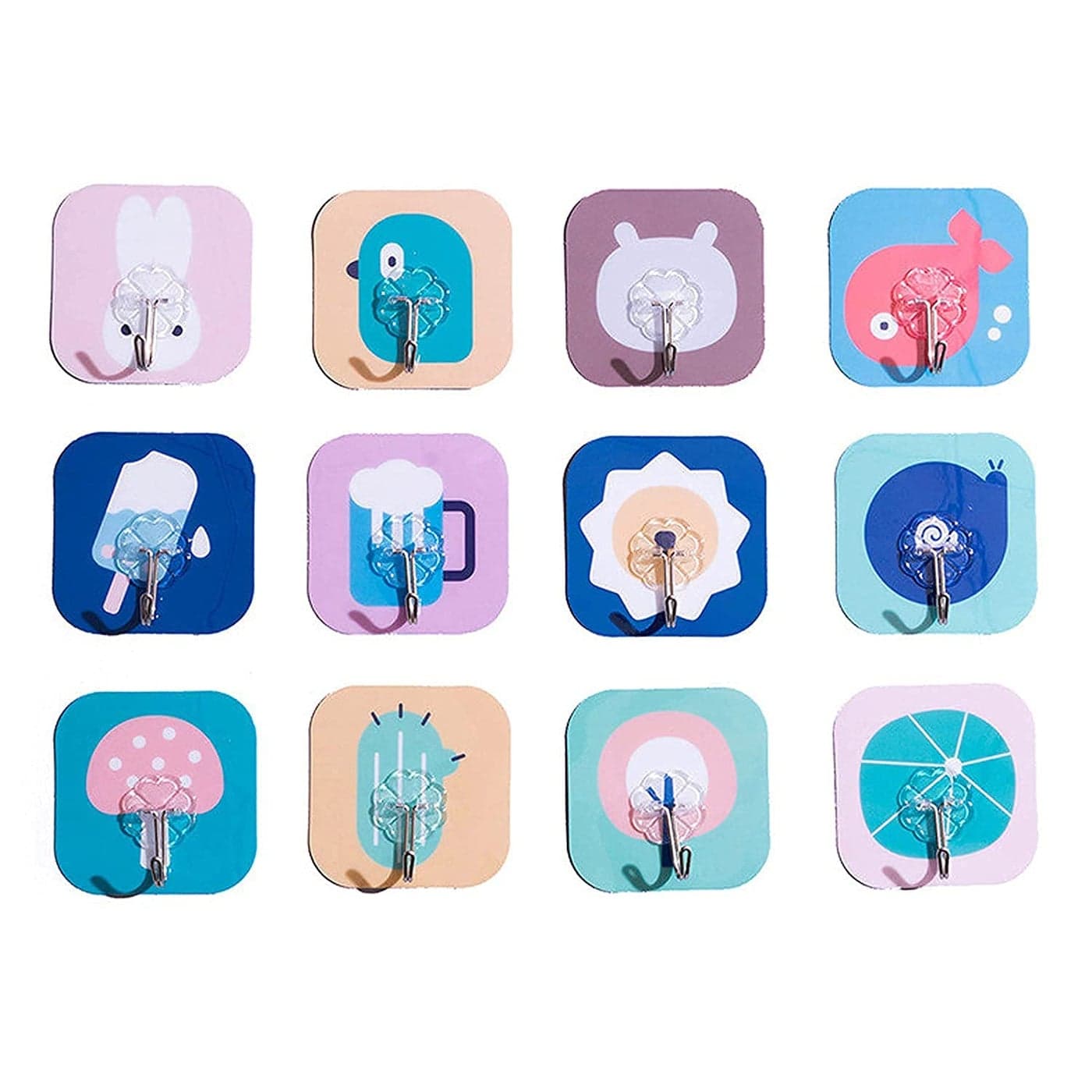 PAVITYAKSH Waterproof Fancy Design 12 PCS Sticker on Adhesive Stronger Wall Hook for Kitchen Hanging Wall Hooks for Bathroom Hanging Clips for Wall Cartoon Design Wall Hook 85 x 75 cm