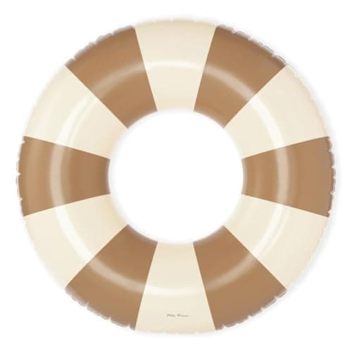 Petites Pommes Donut Floaties for Adults - Durable Inner Tube, Handprinted Classic Striped Design Swimming Tube, Soft Comfort Seaming, Packable Floats for Travel, Light Brown, 47 inch