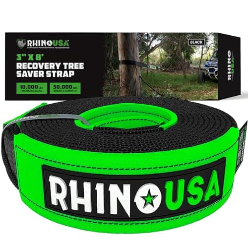 Rhino USA Tree Saver Tow Strap (3" x 8') - 31,518lb Break Strength - Emergency Recovery Strap Winch Extension for Truck, UTV, ATV & More - Heavy Duty Straps Compatible with Jeep, Ford, Toyota (Black)