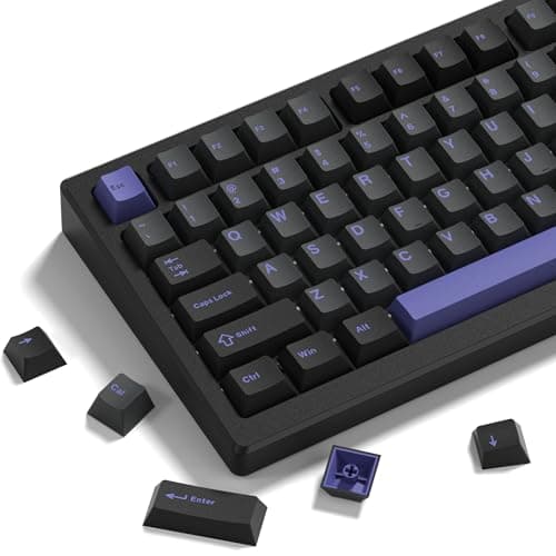 Womier Double Shot PBT Keycaps Set 138 Keys, Cherry Profile Custom Keycaps 60 65 75 100 Percent for 61/64/68/84/87/100/104/108 Retro Gaming Mechanical Keyboard, Black Purple