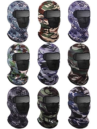SATINIOR 9 Pcs Balaclava Ski Mask Camo Full Face Mask Breathable Sun Hood for Men Women Winter Motorcycle Outdoor Activity(Medium)