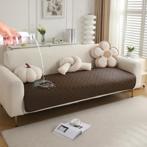 HOKIPO Polyester Waterproof + Anti-Slip + Quick Dry Sofa Seat Mats, Brown - Length 170cm (AR-5277-BR)