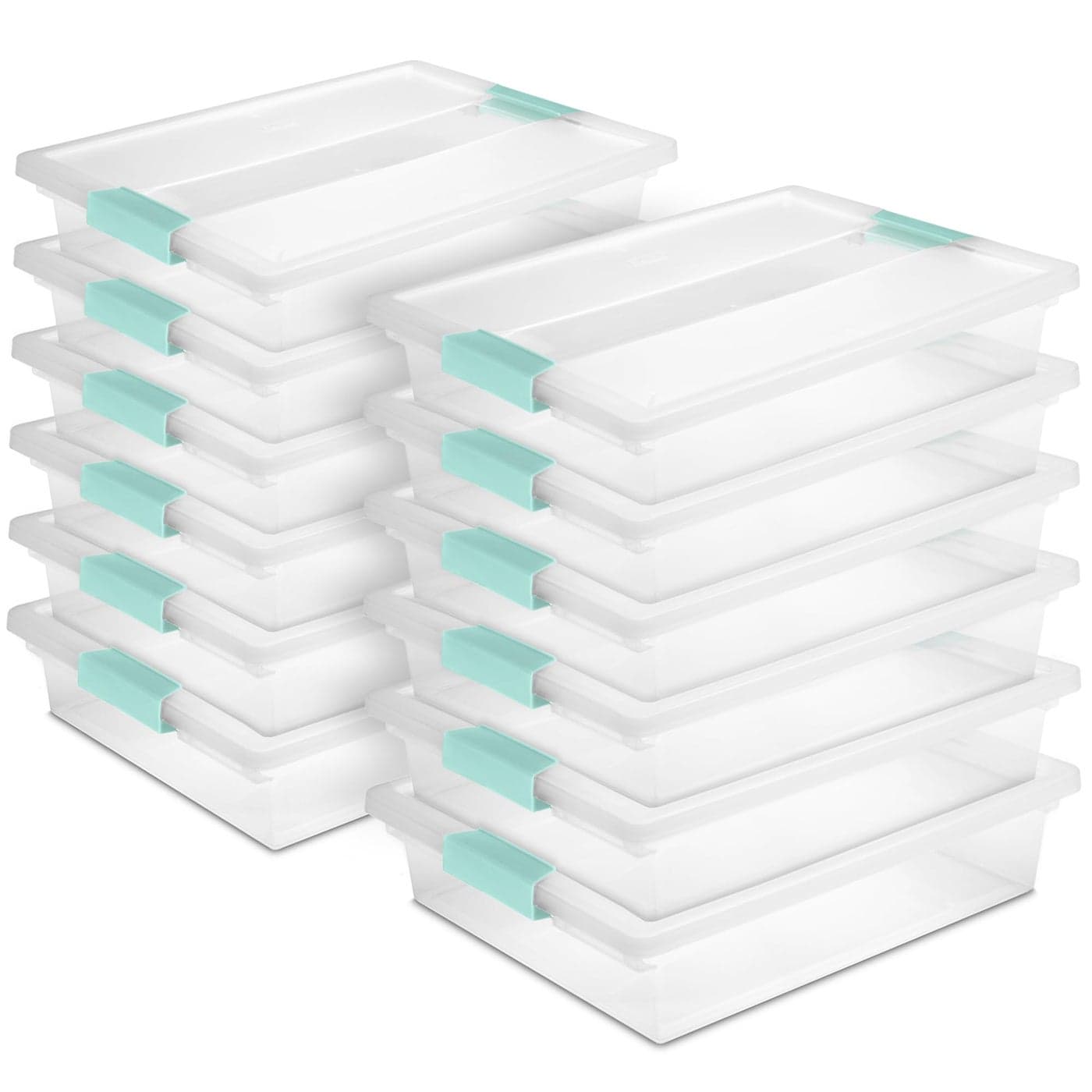 Sterilite 12Pack Clip Box Stackable Clear Plastic Bins with Latching Lids Large Writing Arts or Crafts Supplies Storage Containers for Home Office Classroom and Workshop Organization
