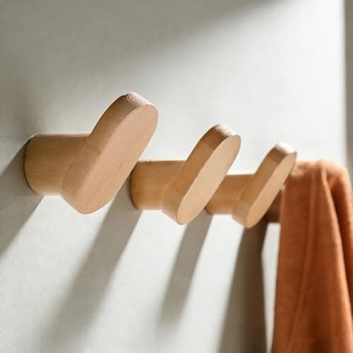 DELITON Coat Hooks for Hanging Heavy Duty - 4 Pack Wooden Wooden Hooks Modern Minimalist, Natural Wood Hooks for Hanging Hat, Towel, Robe, Bag, Suitable for Bathroom Bedroom Entryway