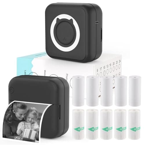 HUIJUTCHEN Mini Photo Printer Portable Pocket Sticker Printers for iPhone Thermal Printer with 10 Rolls Thermal Paper for Photo Memo Journal Black