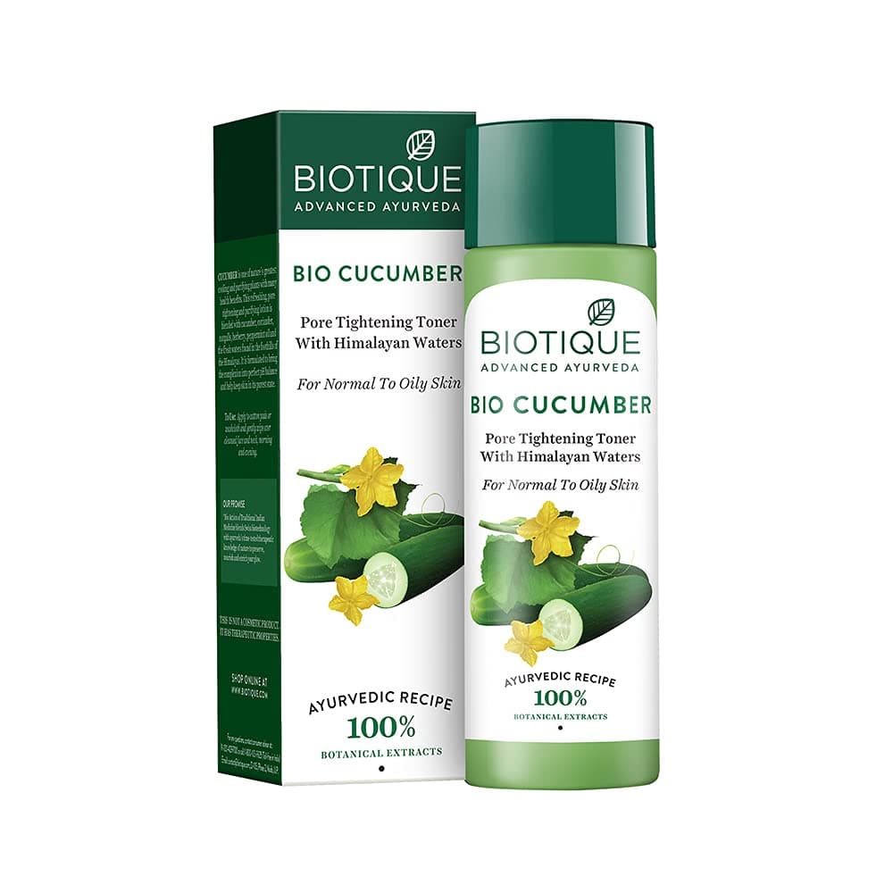 Biotique Cucumber Pore Tightening Toner Ayurvedic and Organically Pure Maintains Skins Natural pH 100 Botanical Extracts Suitable for Normal Oily Skin Types 120mL