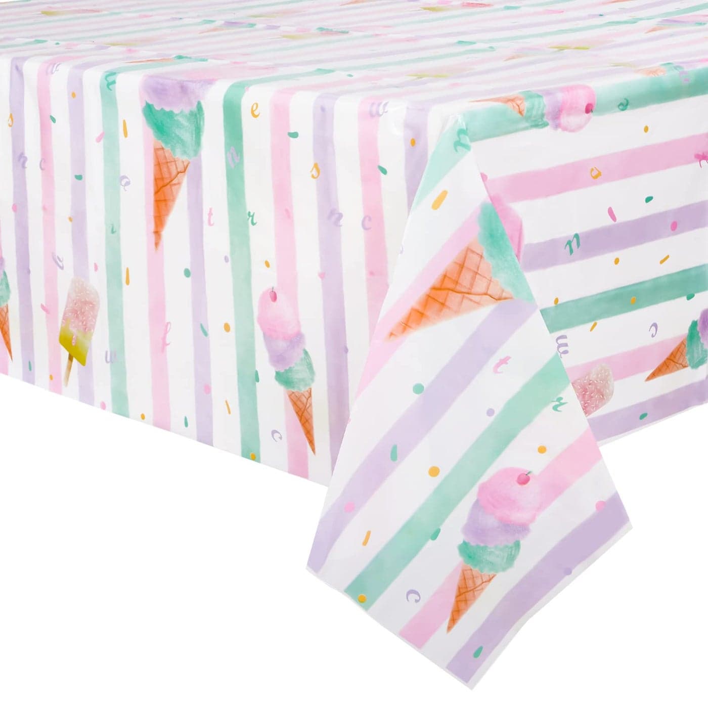 WERNNSAI Ice Cream Party Table Cover 1PCS 54 X 108 Pink Ice Cream Tablecloth Popsicle Themed Party Supplies Disposable Rectangle Table Cloth for Kids Sweet One Birthday Baby Shower