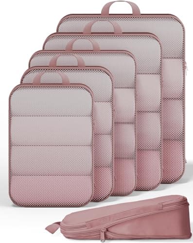 Veken 6911 Set Compression Packing Cubes for Travel EssentialsCompressible Expandable Large Luggage Suitcase Organizer Bags for ClothingDurable Space Saver Storage BagsLight Coral