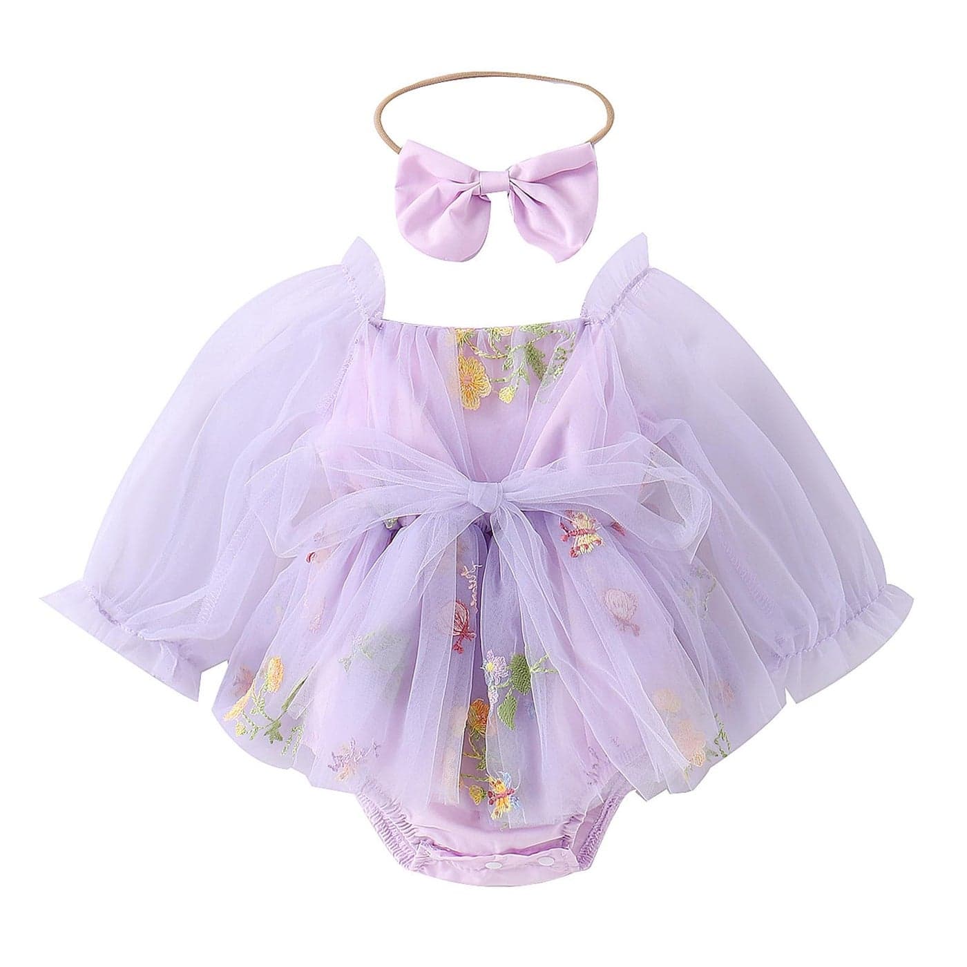 Dresses for Baby Girls 1st First Birthday Party Dress Newborn Fairy Tulle Tutu Bubble Romper Flower Embroidery Long Sleeve Jumpsuit Bodysuit One Year Old Cake Smash Outfit Photo Shooting Violet 03M