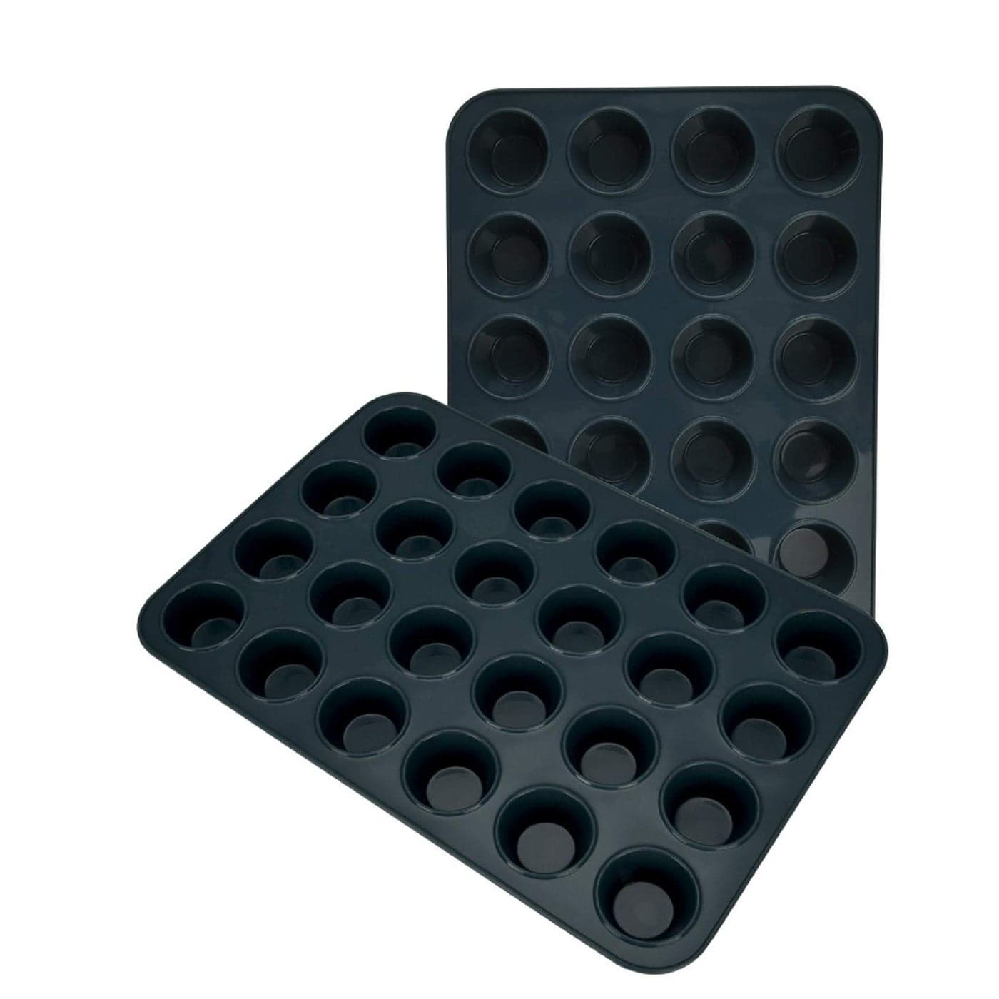 Set of 2 Mini Muffin Tray 24 Cup Silicone Muffins Pan NonStick Cupcake Tin Silicon Mould Bakeware Reusable Baking Case for Mini Mince Pie Cupcakes Dishwasher Safe 34 x 23 x 25 cm Grey