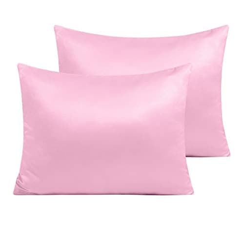 NTBAY Zippered Satin Pillow Cases for Hair and Skin Luxury Standard Hidden Zipper Pillowcases Set of 2 20x26 Inches Light Pink