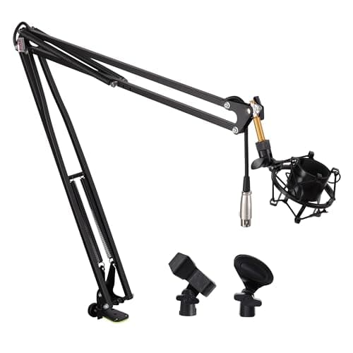 Pyle Suspension Microphone Boom Stand Pro - Desktop Scissor Mic Stand Spring Arm w/ Shock Mount, Adjustable and Extendable Arm, Angle and Tilt Positioning, Universal Table Clamp Mount Style - PMKSH04