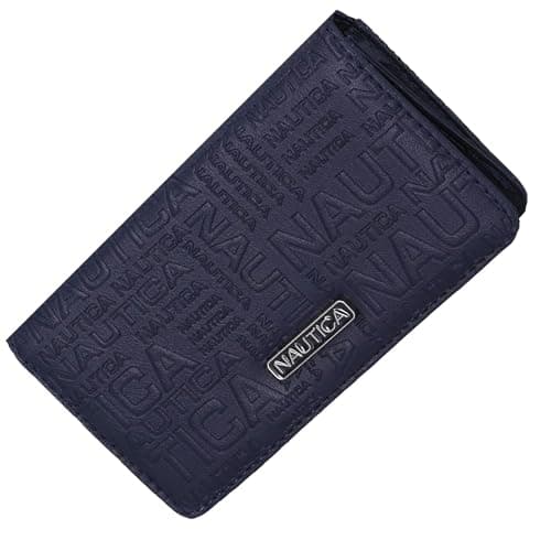 Nautica Seaside Slim Womens Wallet RFID Blocking Credit Card Holder, Coin Purse, Checkbook Organizer Clutch, Small Vegan Leather Wallet for Travel, Indigo Logo