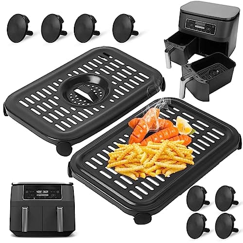 Air Fryer Replacement Parts for Ninja Foodi DualZone Air Fryers, 2 PCS Food Grade Air Fryer Accessories Grill Pan Plate Crisper Plate Rack Tray for Ninja DZ090 DZ201 DZ100 Air Fryer, Dishwasher Safe