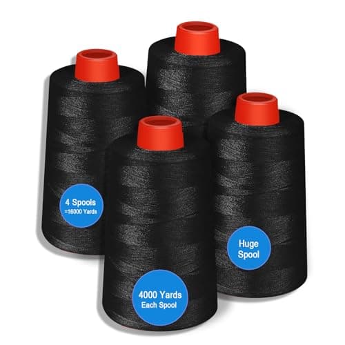 AOFITOA Black Sewing Thread Serger Thread Cones 4 Pack 40S224000 Yards Black All Purpose Sewing Cone Thread for Sewing Quilting Serger Machines Over Lock Piecing Merrow Hand Embroidery
