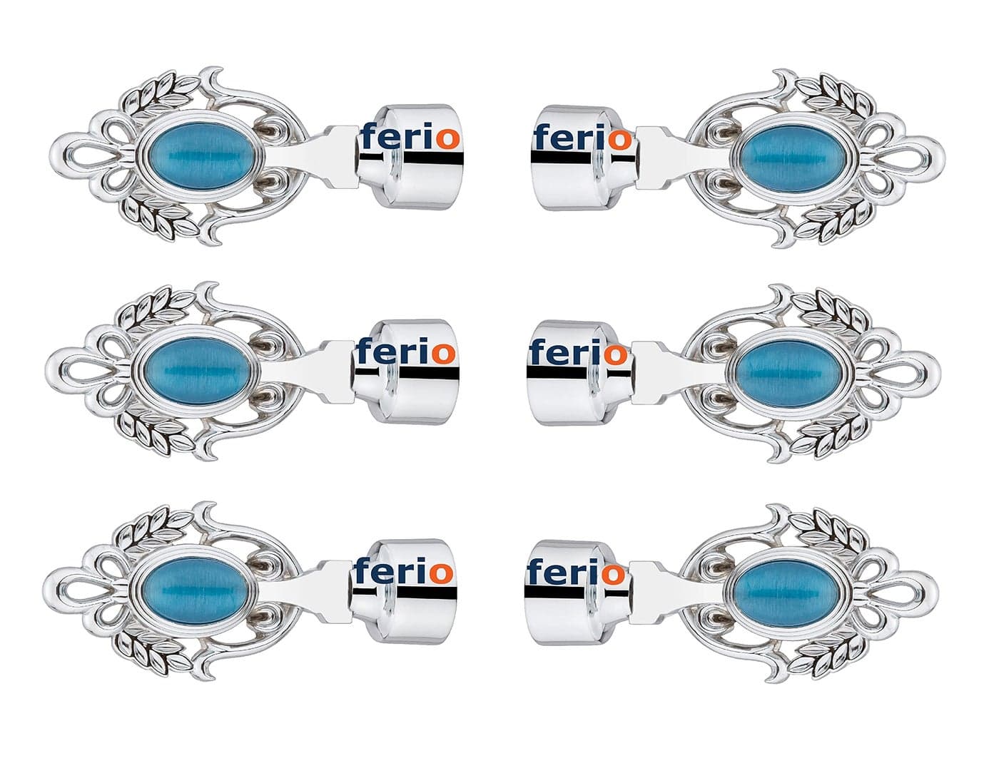 FERIO Chrome Finish Zinc and Diamond Curtain Finials for Door and Window Accessories 1 inch Rod Set of 3 (6 Pcs) Curtain Brackets/Holders for Home Décor