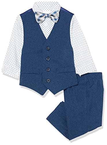 Van Heusen baby boys 4-piece Formal Dress Up Vest Set, Vest, Pants, Collared Dress Shirt, Tie and Toddler Suit, Blue Jean, 24 Months US